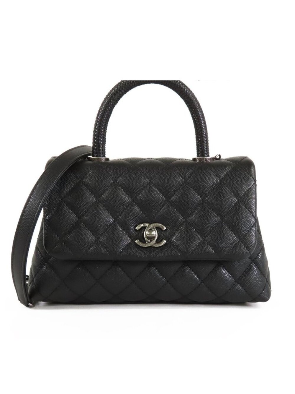 Chanel Coco Handle XS Flap Black Silver Caviar Leather 2-Way Shoulder Bag